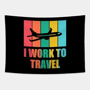 I WORK TO TRAVEL Retro Vintage Striped Colorfull Tropical Holiday Sunset Plane Flying Tapestry