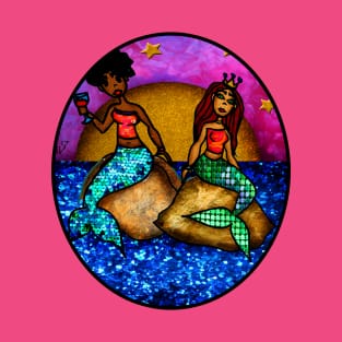 2 Mermaids drinking Wine T-Shirt
