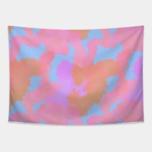 Watercolor pink orange on baby blue background Tapestry