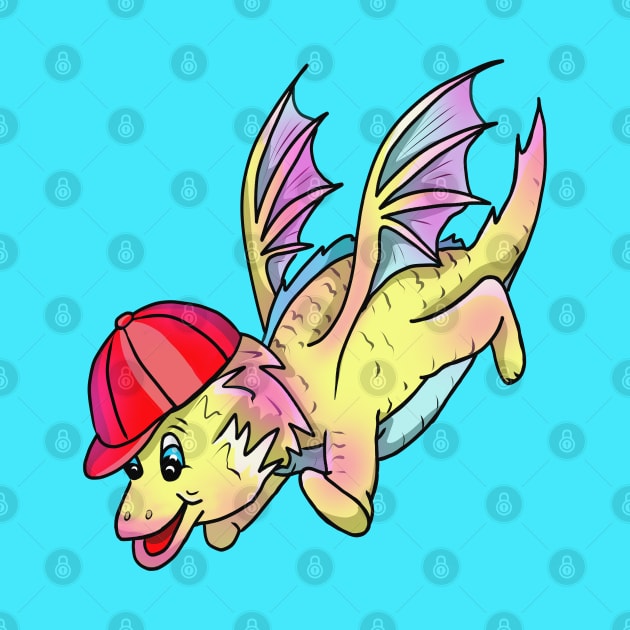 Cute Flying Dragon in a Baseball Cap by cuisinecat