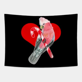 Galah Cockatoo Perching on Candy Cane Tapestry