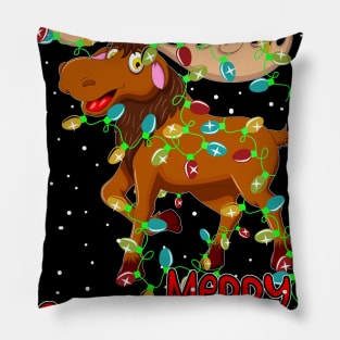 Merry Christmoose Funny Christmas Moose Xmas Tree Lights Pillow