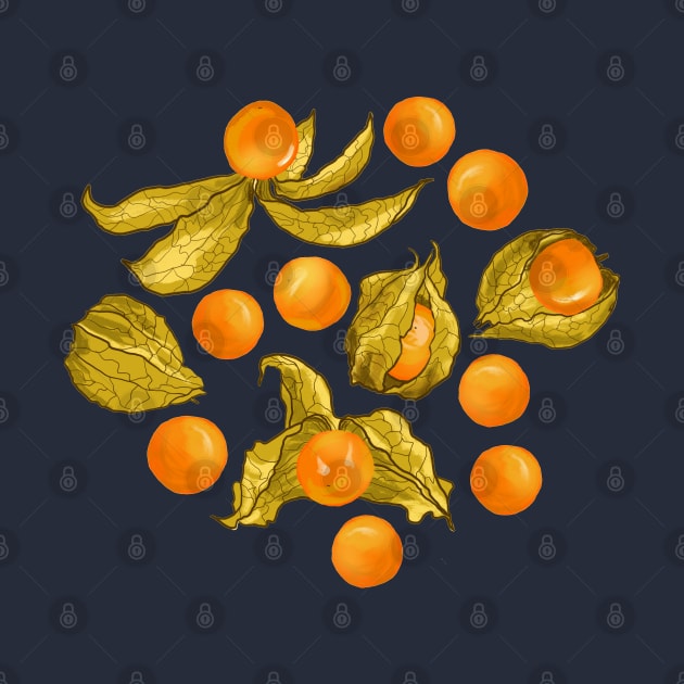 Physalis - Golden berries on light yellow by kobyakov