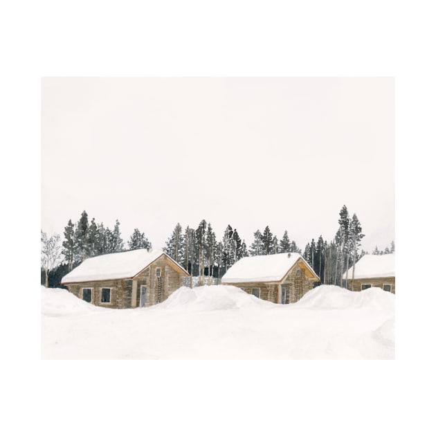 Snowy Winter Landscape with Houses and Trees by Flowering Words