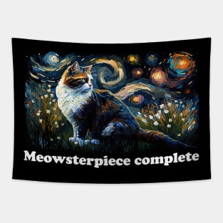 Starry Night Feline: A Calico Cat's Journey Through the Cosmos Tapestry