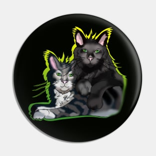Black fluffy cat brothers with green eyes Pin