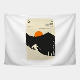 Saas Fee Switzerland Vintage Book Cover Skiing Poster Tapestry