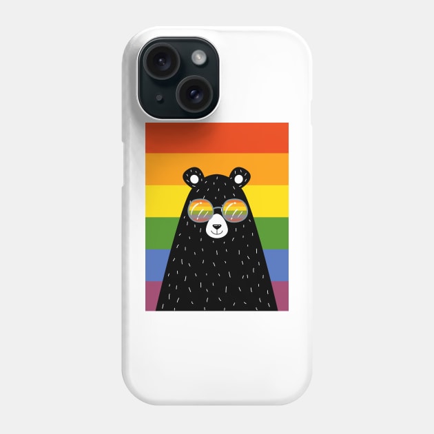 Gay Pride Bear In Sunglasses With Rainbow Flag Phone Case by Ricaso