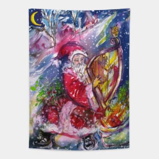 SANTA CLAUS PLAYING HARP IN MOON LIGHT Christmas Night Tapestry