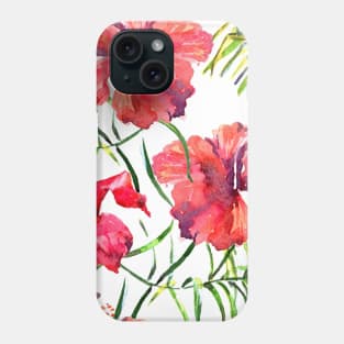 Watercolor tropical leaves and plants. Hand painted jungle greenery background Phone Case