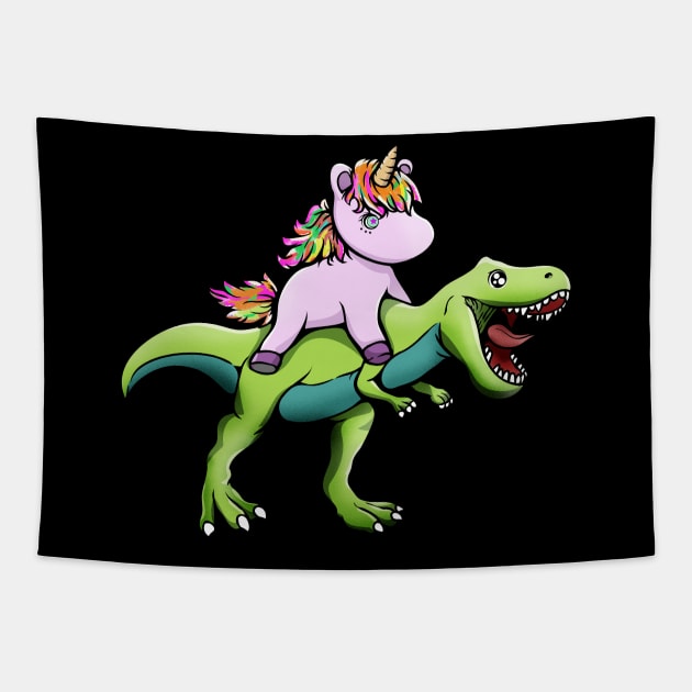 Unicorn Riding Dinosaur Tapestry by theglaze