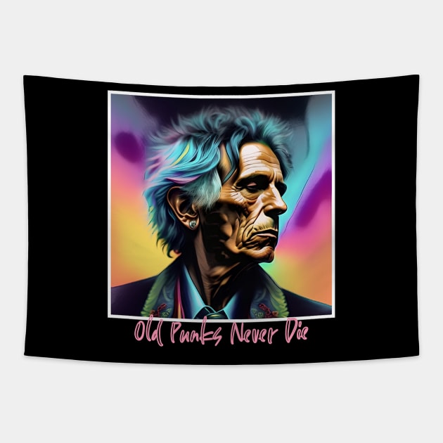 Old PUNKS Never Die (profile portrait wrinkled man) Tapestry by PersianFMts