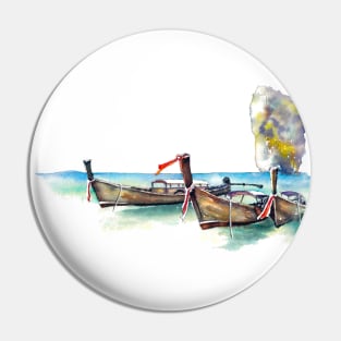 Longtail boats in a lagoon Pin