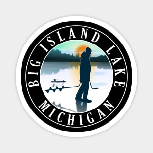 Big Island Lake Ice Fishing Michigan Sunset Magnet