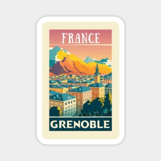 A Vintage Travel Art of Grenoble  - France Magnet