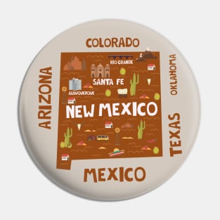 New Mexico State USA Illustrated Map Pin