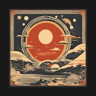 total solar eclipse 2024 japanese beach vintage style T-Shirt