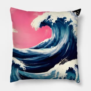 The Great Wave off Kanagawa synthwave painting Pillow