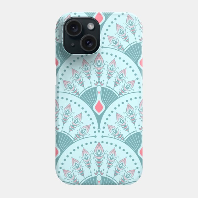 Mint and Coral Peacock Scales Phone Case by Carolina Díaz