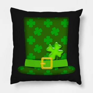 Lucky Four Leaf Clovers Top Hat St. Patrick's Day by Cherie(c)2022 Pillow