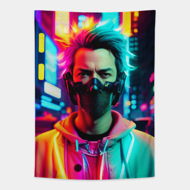 Abstract Cyberpunk Man Tapestry by Voodoo Production