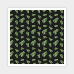 Green Palm Leaves on Black Background Pattern Magnet