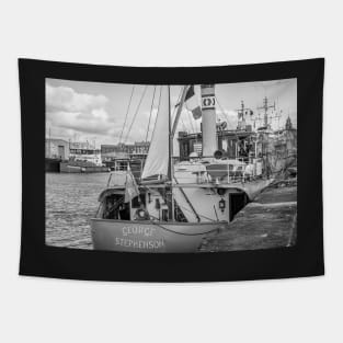 Traditional sailing boat moored in the docks in the seaside town of Great Yarmouth Tapestry