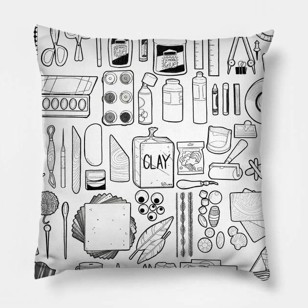 Art Supplies for Art Room Line Doodles Pillow by The Craft ACE