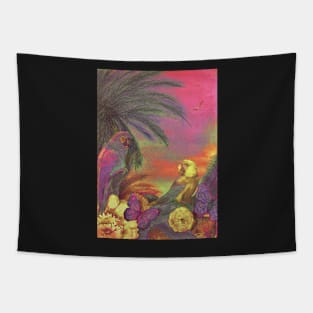 EXOTIC TROPICAL ISLAND PRINT, ART POSTER PARROT PICTURE ART FLOWERS Tapestry