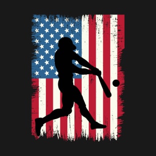 USA Flag Patriotic Baseball pitcher catcher Funny Gift T-Shirt