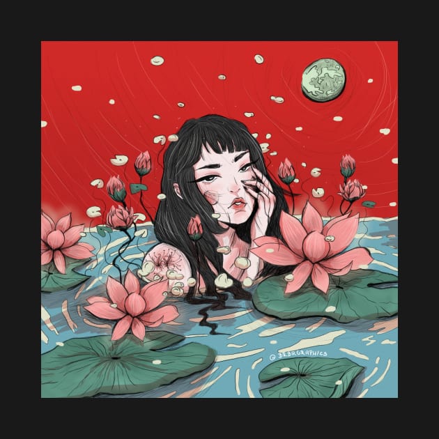 LOTUS GIRL WOMAN ILLUSTRATION POND ART moon by nanaminhae