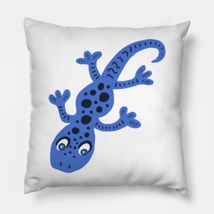 Cute Blue Gecko Lizard Drawing with Spots Pillow