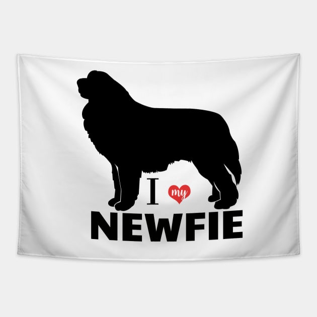 Newfie Pattern in Red Newfoundland Dogs with Hearts / I love my Newfie Tapestry by JessDesigns