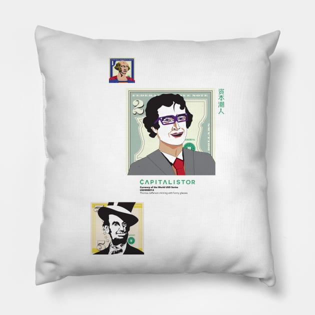 USD000014 - Thomas Jefferson miming with funny glasses Pillow by Capitalistor