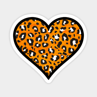 Orange, Black and White Leopard Print Heart Magnet