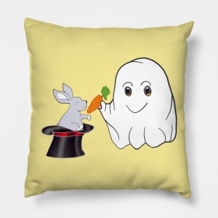 Ghost with carrot and rabbit in a hat Pillow