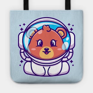 Cute baby bear wearing an astronaut helmet, cartoon character Tote