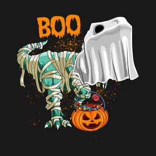 Ghost Dinosaur T-rex Funny Boo Halloween Boys Men Pumpkin Shirt T-Shirt