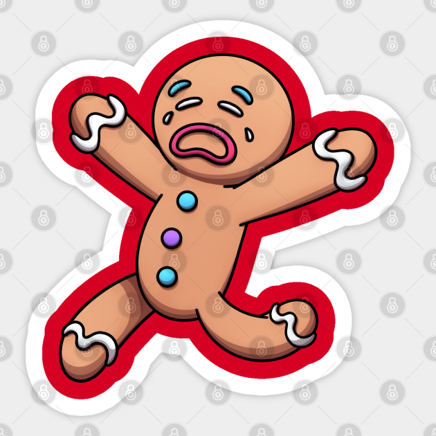 Crying Scared Running Gingerbread Man Cartoon - Crying Scared Running Gingerbread  Man - Sticker | TeePublic