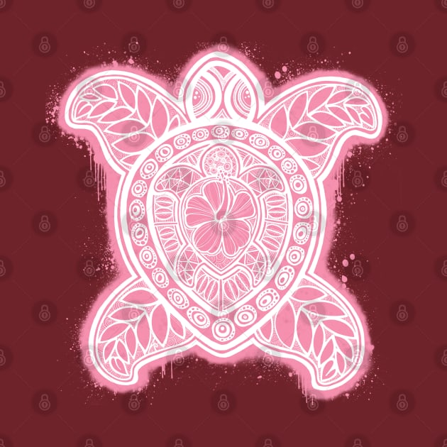 Pasifika Turtle - white on pink by AprilAppleArt