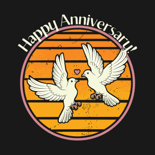 Romantic Lovebirds Happy Anniversary Retro T-Shirt