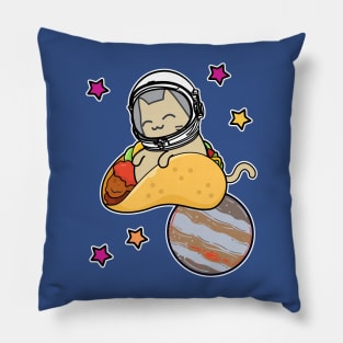 cartoon cat astronaut in space riding taco Pillow