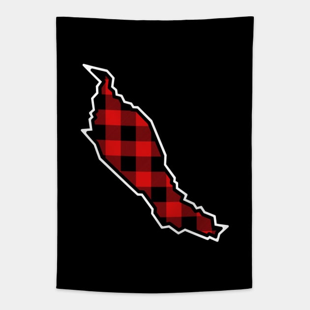 Denman Island Silhouette in Red and Black Plaid - Gulf Islands Gift - Denman Island Tapestry by Bleeding Red Paint