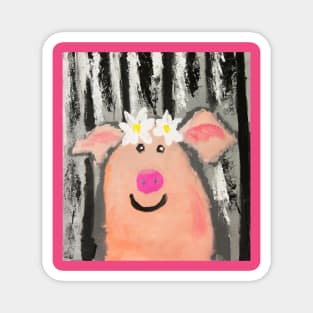 Funny pig with flowers Magnet