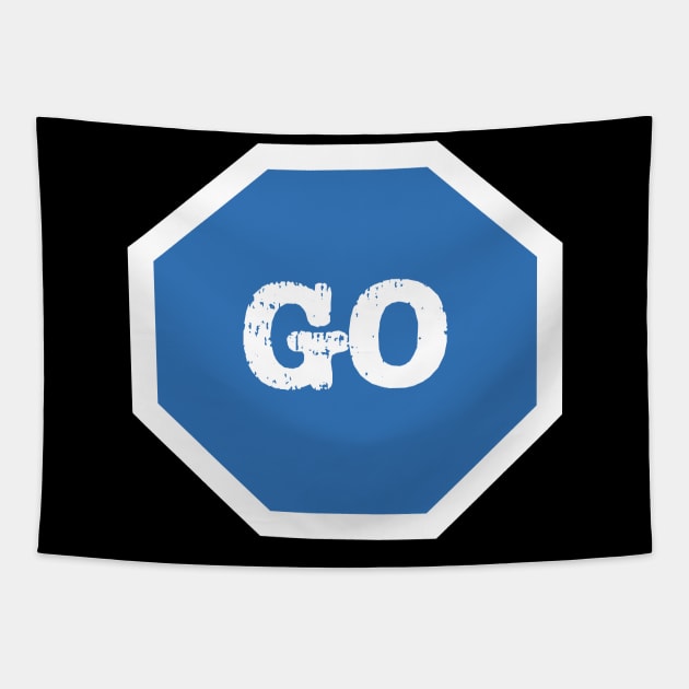 Go Sign Blue Tapestry by The E Hive Design