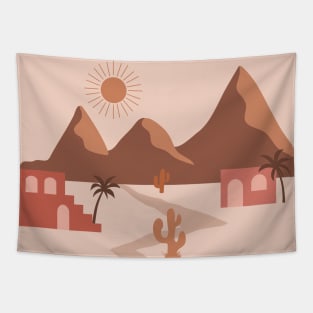 Red Houses In Desert Modern Boho Tapestry