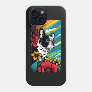 French Bulldog Vibrant Tropical Flower Tall Retro Vintage Digital Pop Art Portrait 3 Phone Case