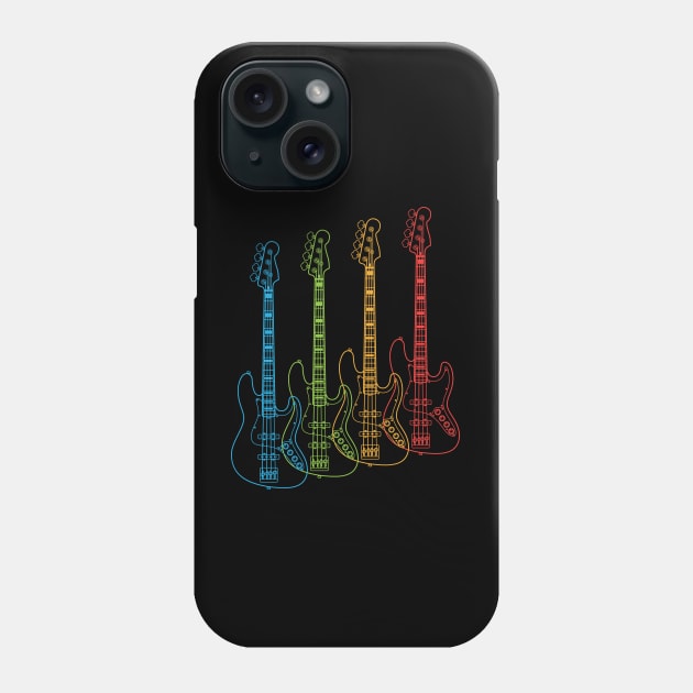 Four J-Style Bass Guitar Outlines Multi Color Phone Case by nightsworthy