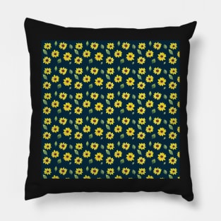 Loose Sunflower Pattern with an indigo background Pillow