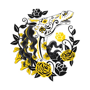 Horse Skull with Yellow Roses Dia de los Muertos T-Shirt